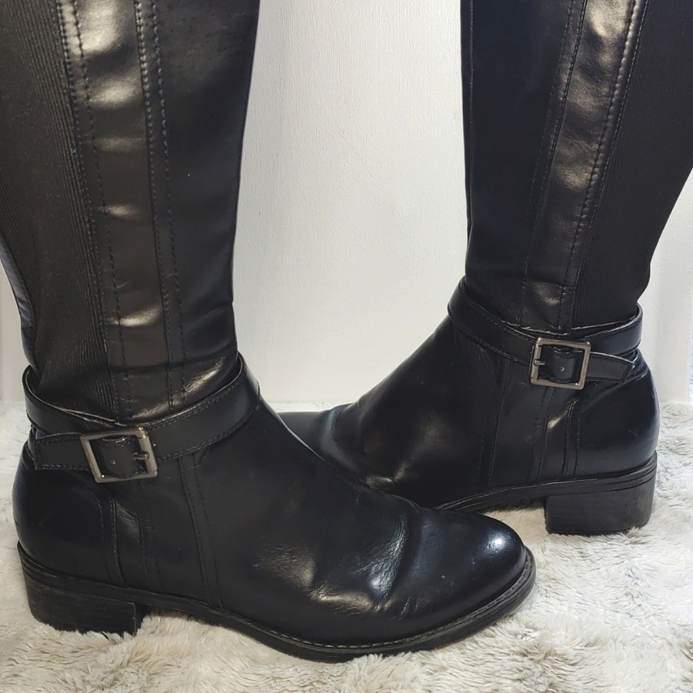 Franco Sarto Women's All Black Faux Leather and Fabric Long Boots Size 7.5M - Picture 3 of 16